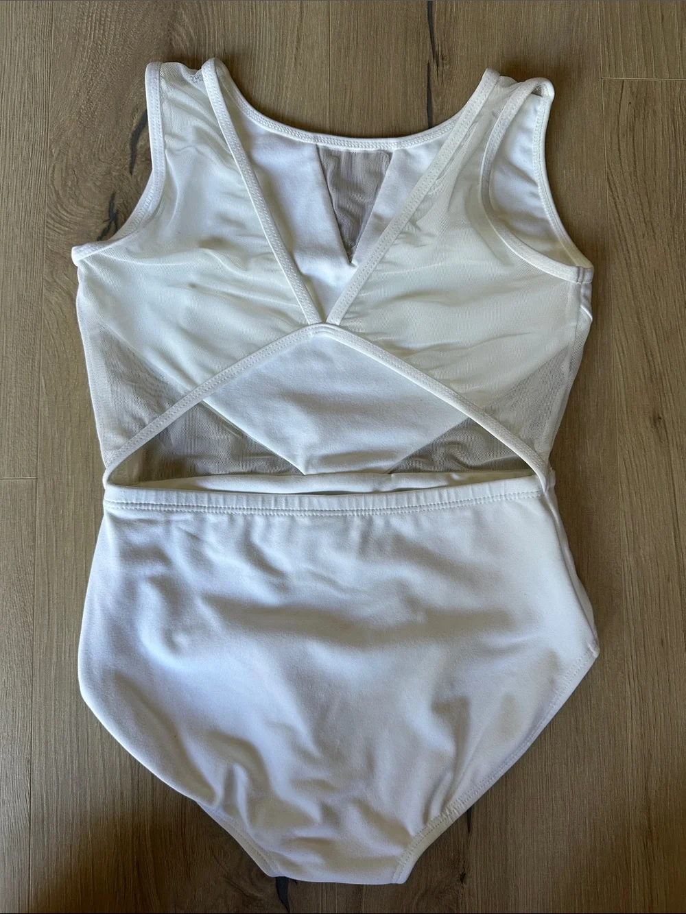 White Girls' Dance Leotard with Mesh Accent